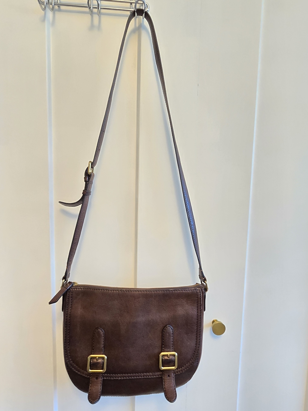 Frye Brown Leather Buckle Crossbody Bag